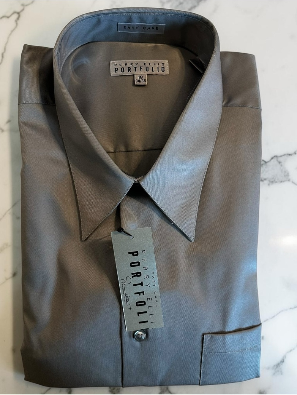 Perry Ellis Portfolio Dress Shirt 18 34/35 XL Gray Silver 100% Cotton NWT